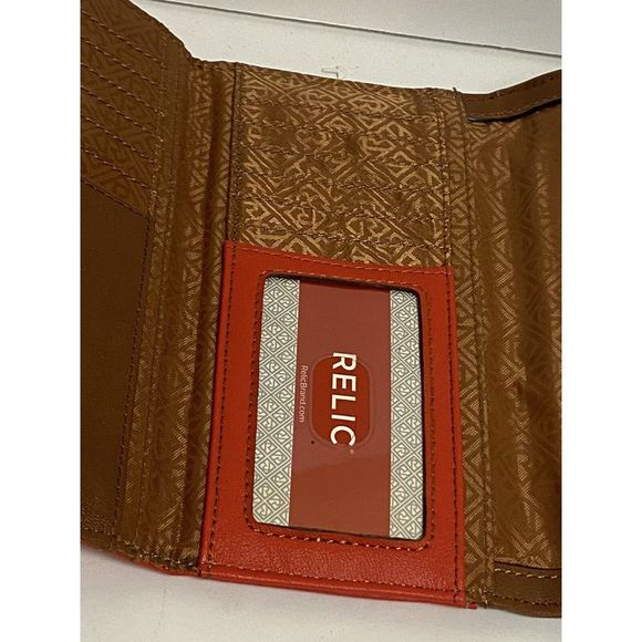 RELIC‎ Boho Style Faux Leather Brown Orange Checkbook Wallet Slots NWT - Picture 11 of 13